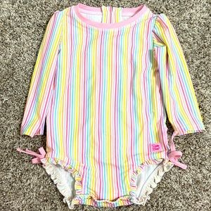 RuffleButts Striped Rashguard swimsuit size 18-24 months